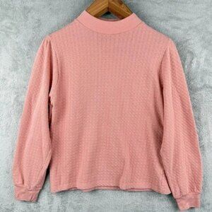 J.Crew Top Womens Large Pink Pointelle Mockneck Loose Long Sleeve Girly Casual